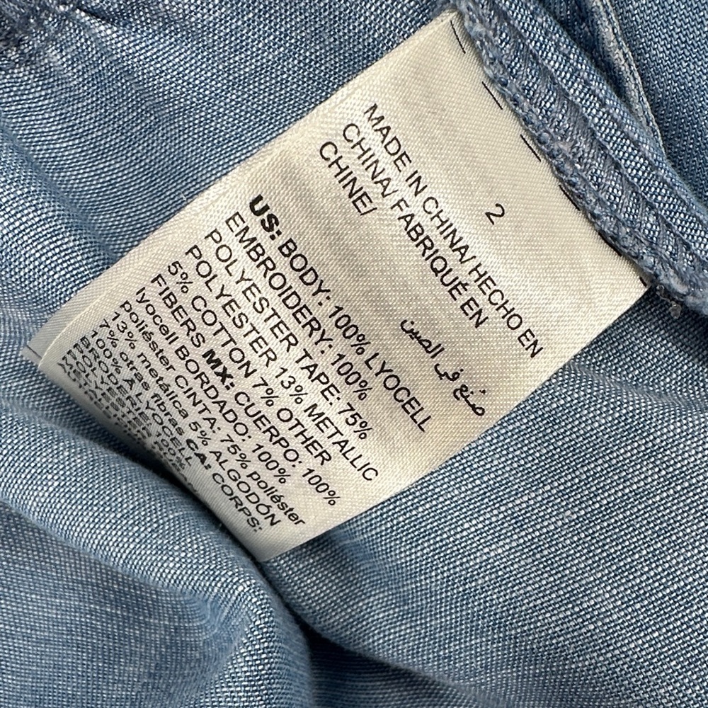 Chico's Embellished 100% Lyocell Boho Chambray Shirt Top Jacket - Picture 8 of 9